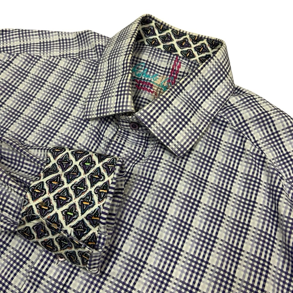 Robert Graham Shirt Mens Large Flip Cuff Purple Geometric Striped Long Sleeve